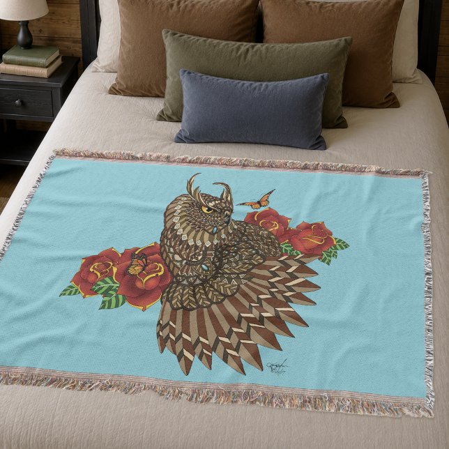 Rote Rosen Owl Blue Decke (Von Creator hochgeladen)