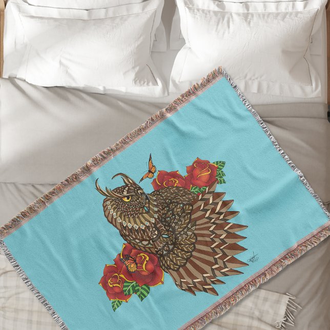 Rote Rosen Owl Blue Decke (Von Creator hochgeladen)