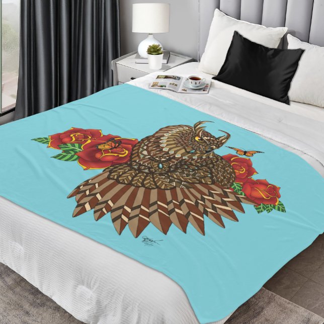 Rote Rosen Owl Blue Fleecedecke (Von Creator hochgeladen)