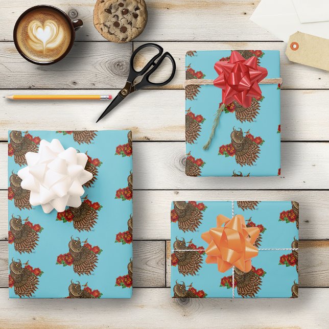 Rote Rosen Owl Blue Geschenkpapier Set (Von Creator hochgeladen)