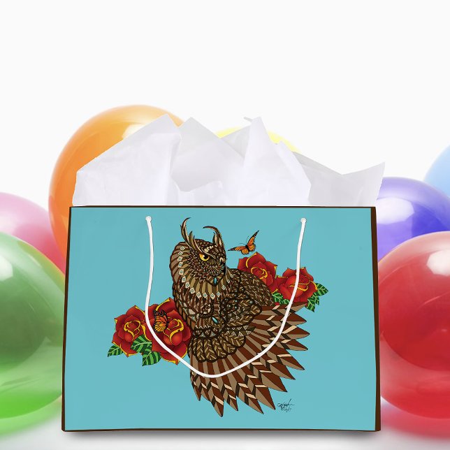 Rote Rosen Owl Blue Große Geschenktüte (Von Creator hochgeladen)