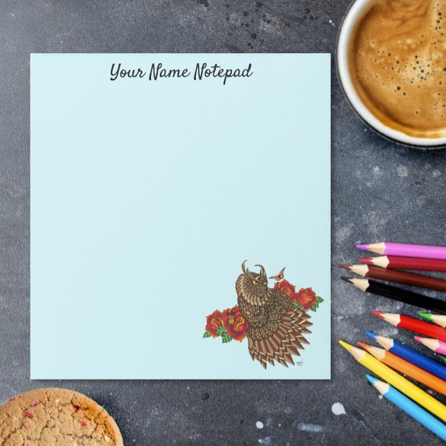 Rote Rosen Owl Blue Notizblock (Von Creator hochgeladen)