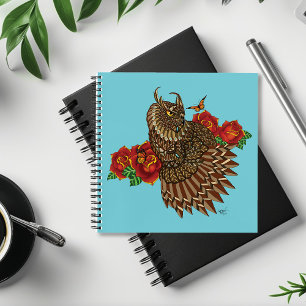 Rote Rosen Owl Blue Notizbuch