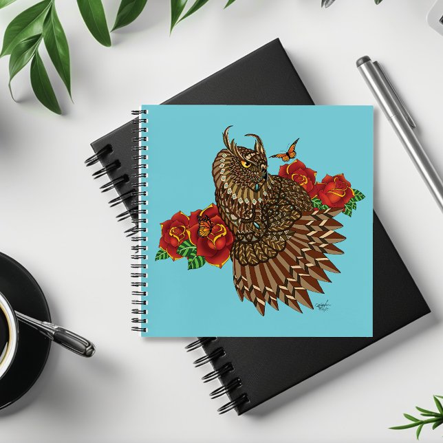 Rote Rosen Owl Blue Notizbuch (Von Creator hochgeladen)