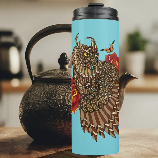Rote Rosen Owl Blue Thermosbecher (Von Creator hochgeladen)