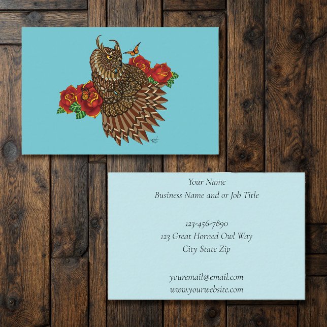 Rote Rosen Owl Blue Visitenkarte (Von Creator hochgeladen)
