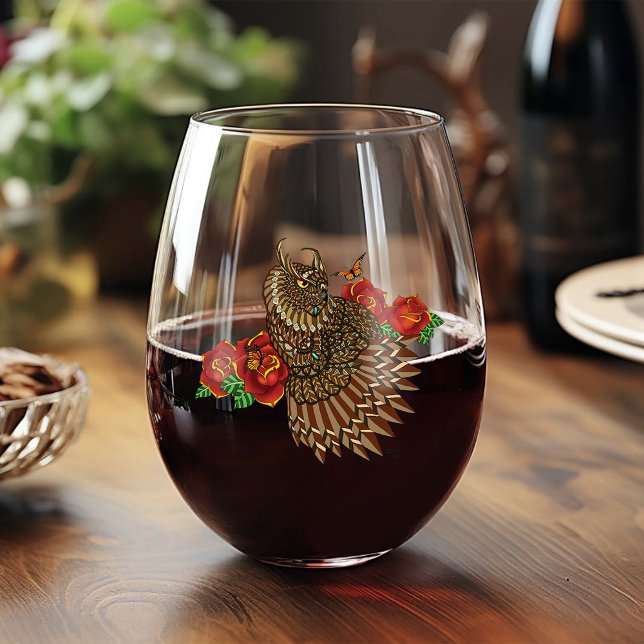 Rote Rosen Owl Blue Weinglas Ohne Stiel (Von Creator hochgeladen)