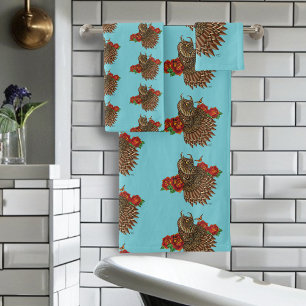 Rote Rosen Owl Brown Badhandtuch Set