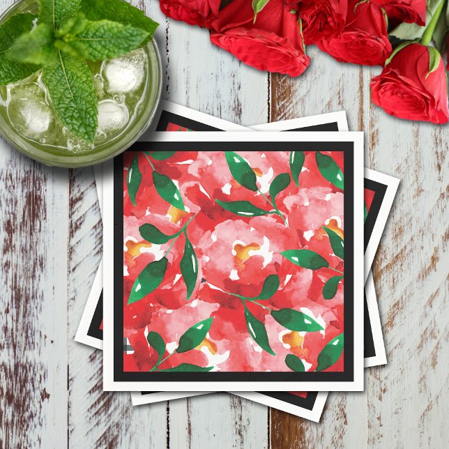 Rote Rosen Papier Cocktail Serviette (Red roses collage floral cocktail napkins)