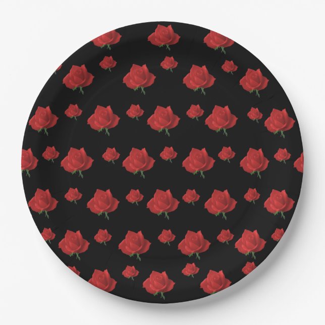 Rote Rosen Pappteller (Vorderseite)