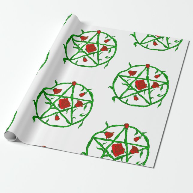rote Rosen pentagram gothischer Weiße Geschenkpapier (Ungerollt)