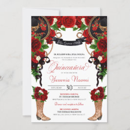 Rote Rosen & Peonies Western Charra Quinceanera Einladung
