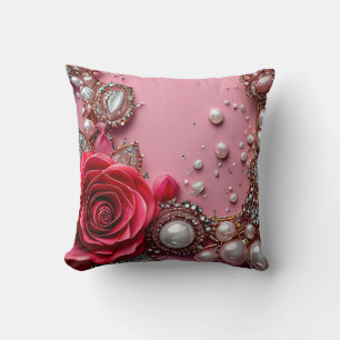 🌹 Rote Rosen-Perlen-Blumendesign für die Innenein Kissen