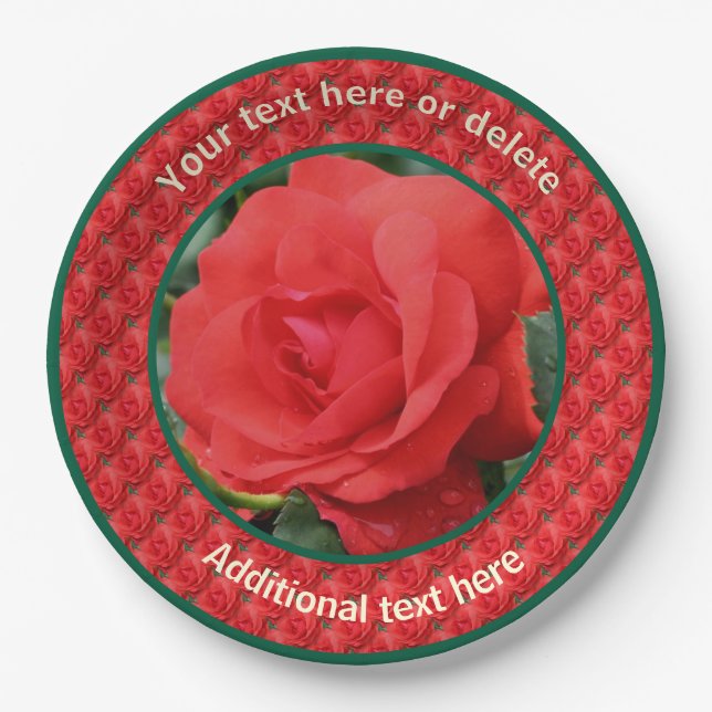 Rote Rosen Personalisiertes Party Pappteller (Vorderseite)