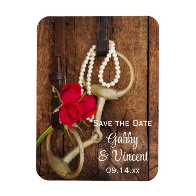 Rote Rosen Pferdchen Land Hochzeit Save the Date Magnet (Vertikal)