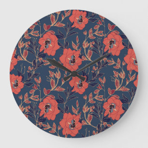 Rote Rosen Pfingstrosen Dunkler Hintergrund Große Wanduhr