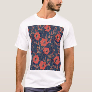 Rote Rosen Pfingstrosen Dunkler Hintergrund T-Shirt