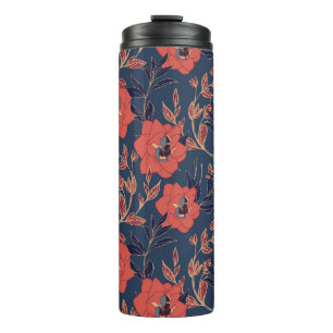 Rote Rosen Pfingstrosen Dunkler Hintergrund Thermosbecher