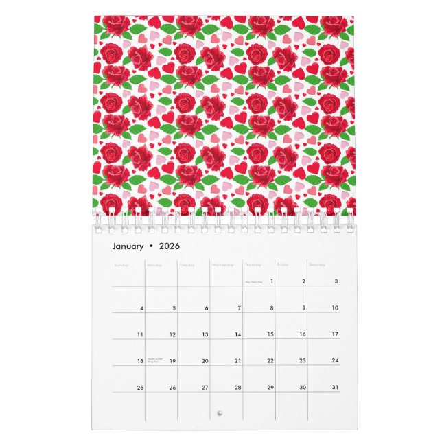rote Rosen Pink Hearts Happy Valentines Day Kalender (Jan 2026)