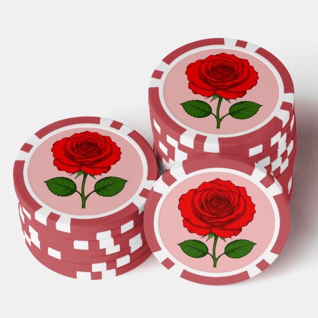 Rote Rosen Poker Chips (Stapel)