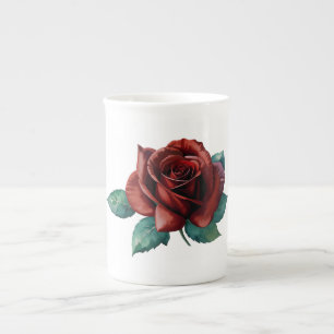 Rote Rosen Prozellantasse