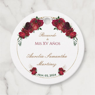 Rote Rosen Quinceañera Gastgeschenk Tags Geschenkanhänger