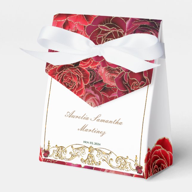 Rote Rosen, Quinceañera Gefallen Box Geschenkschachtel (Vorderseite)