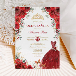 Rote Rosen Quinceañera Mis Quince 15. Geburtstag Einladung