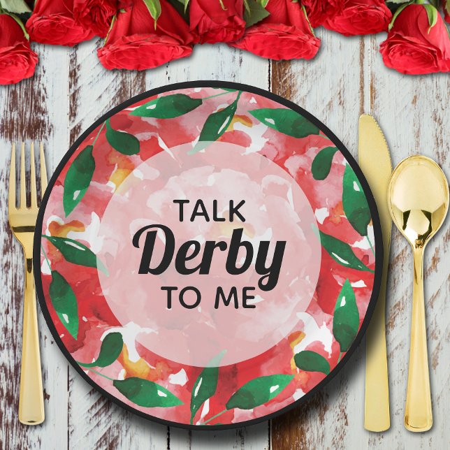 Rote Rosen reden Derby mit mir Pappteller (Talk Derby to Me on red roses collage paper plates)