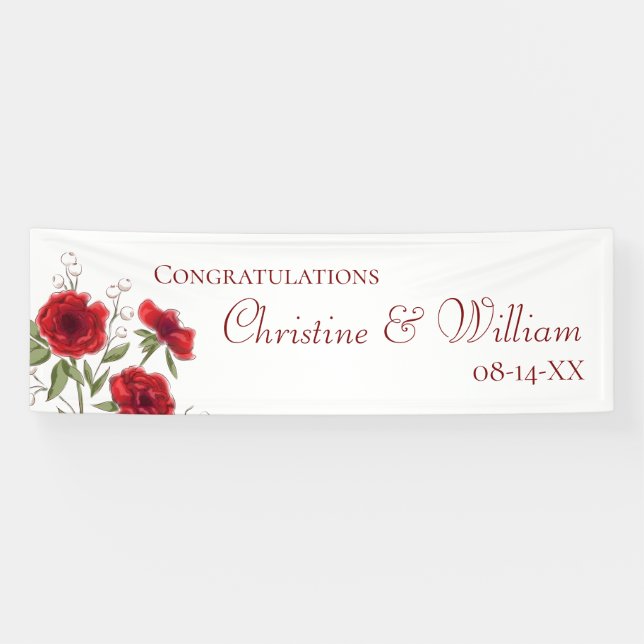 Rote Rosen Romantische Hochzeit Banner (Horizontal)