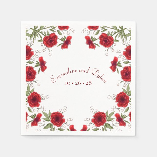 Rote Rosen Romantische Hochzeit Serviette (Vorderseite)