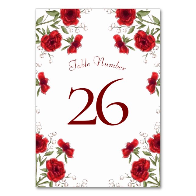 Rote Rosen Romantische Hochzeit Tischnummer (Rückseite)