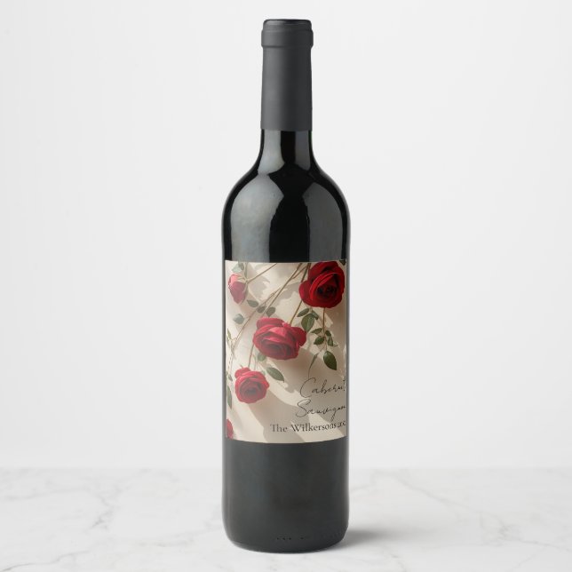 Rote Rosen Romantischer benutzerdefinierter Name Weinetikett (Vorderseite)
