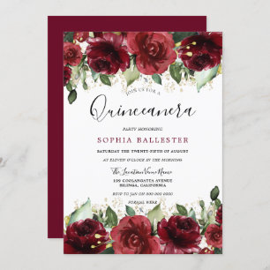 Rote Rosen Romantisches Quinceanera-Party Einladung