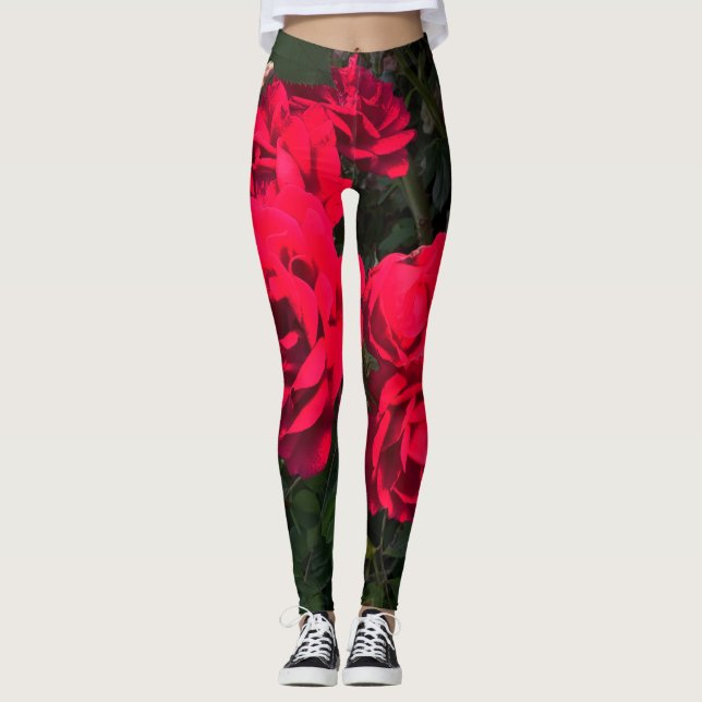 Rote Rosen Rosarium Leggings (Vorderseite)