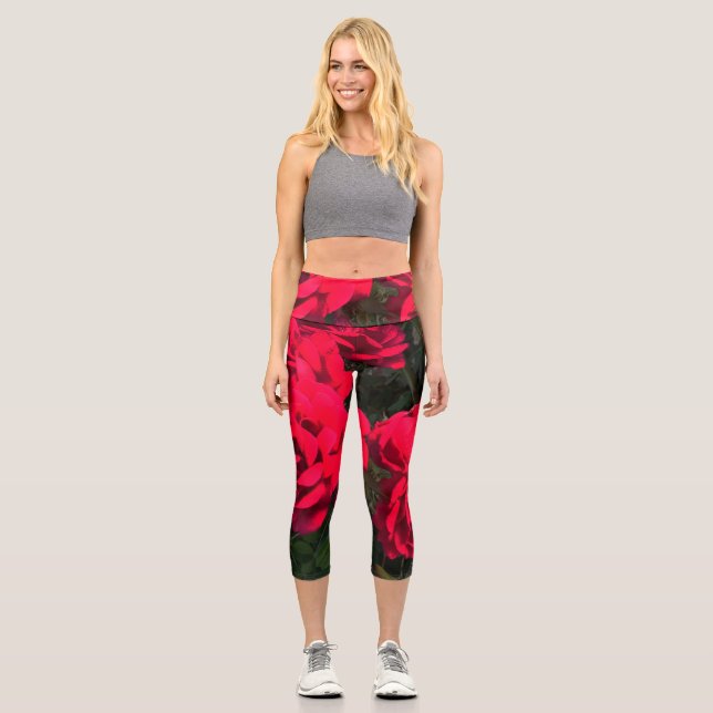 Rote Rosen Rosarium Leggings (Vorderseite)