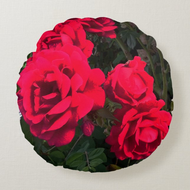 Rote Rosen Rosarium Rundes Kissen (Vorderseite)