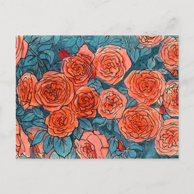 Rote Rosen, Rose Garten, Life Sketch Tinten Pasta Postkarte (Vorderseite)