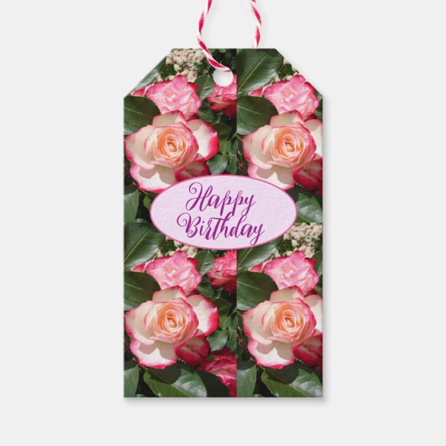 Rote Rosen Rose Weißer Blume Hütte Gartenanlage Geschenkanhänger (Vorderseite)