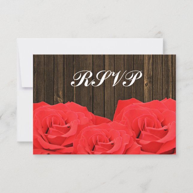 Rote Rosen RSVP-Antwortkarte für Holzeindeckungen RSVP Karte (Vorderseite)