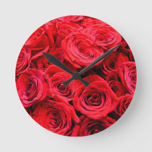 Rote Rosen Runde Wanduhr