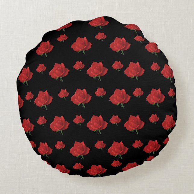Rote Rosen Rundes Kissen (Rückseite)