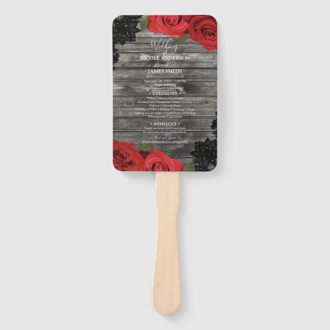 Rote Rosen Rustikale Hochzeit aus Holz Fächer (Vorderseite)
