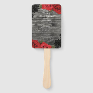Rote Rosen Rustikale Holz Schwarz Spitzen Hochzeit Fächer