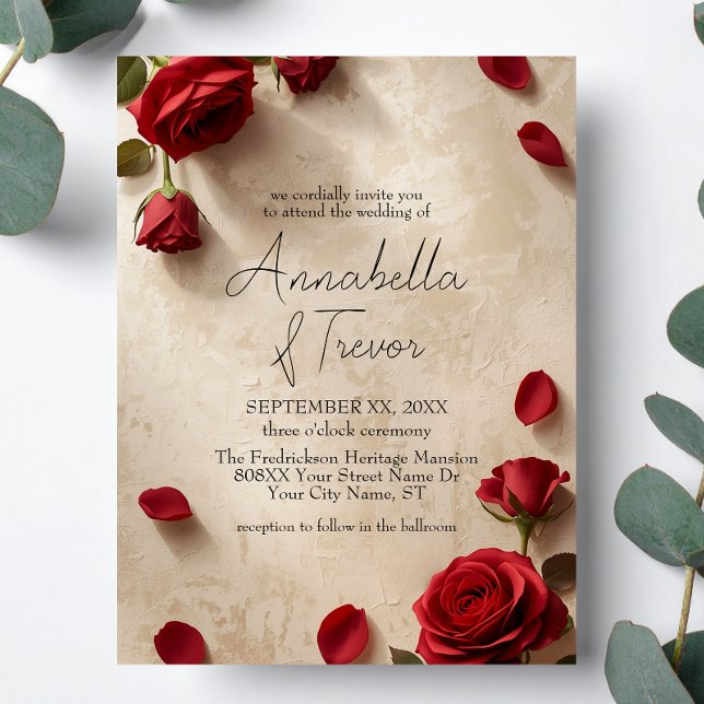 Rote Rosen Rustikale Romantische Hochzeit Einladung (Von Creator hochgeladen)