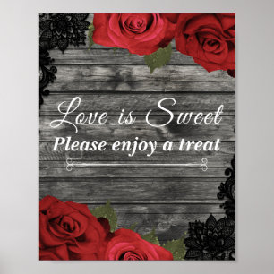 Rote Rosen Rustikale schwarze Spitze Hochzeit Geni Poster