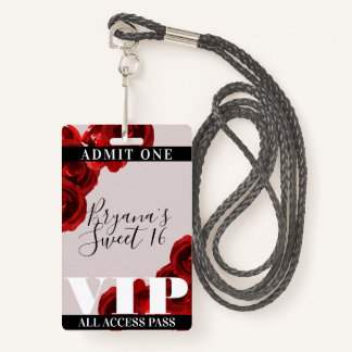 Rote Rosen Rustikaler Chic Sweet 16 VIP Pass Ausweis