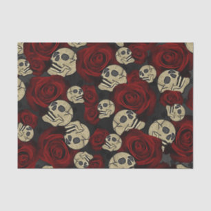 Rote Rosen & Schädel Grau Schwarzes Florales Gothi Seidenpapier