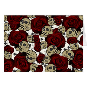 Rote Rosen & Schädel Schwarze Blumen Gothic Weiß