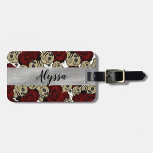 Rote Rosen & Schädel Schwarze Blumen Gothic Weiß Gepäckanhänger